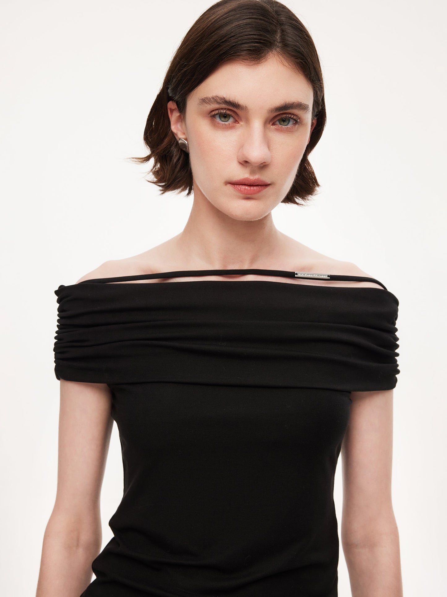Tencel Blend Off Shoulder Knit Top And Bubble Hem Skirt Two-Piece Set