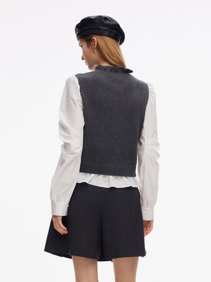 Wool Blend Faux-Layered Women Blouse