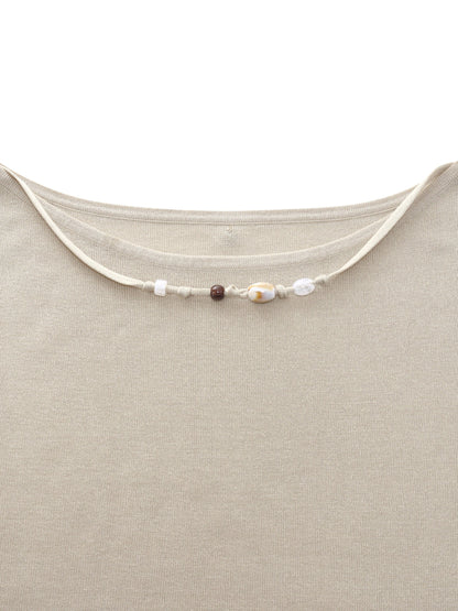 Tencel Mulberry Silk Blend Women Knit Top With Detachable Necklace