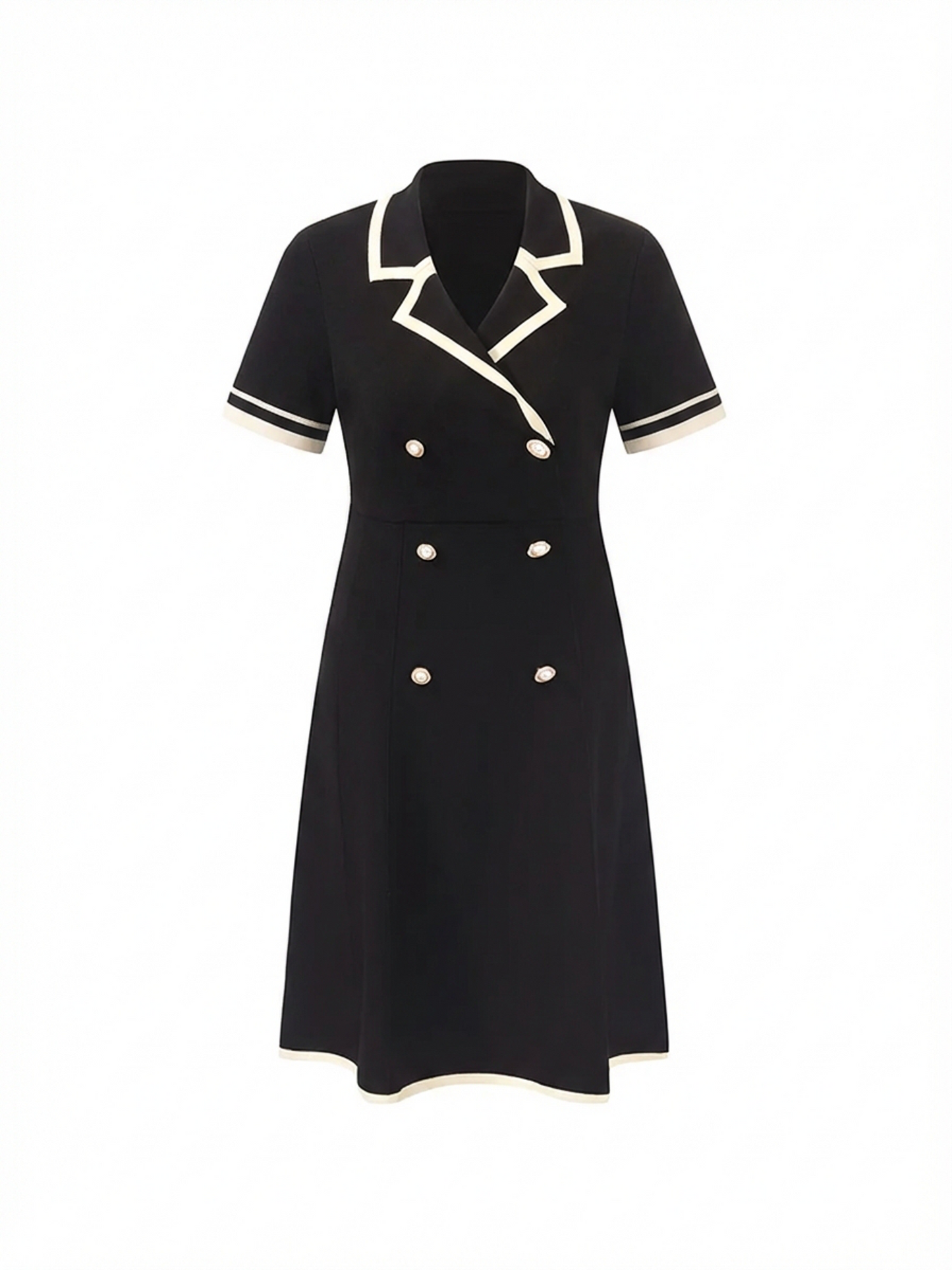 Tencel Blend Contrast Trim Women Lapel Knit Mini Dress