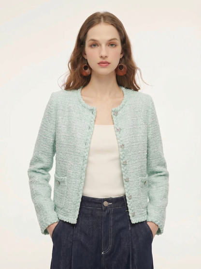 Round Neck Single-Breasted Women Textured Cardigan