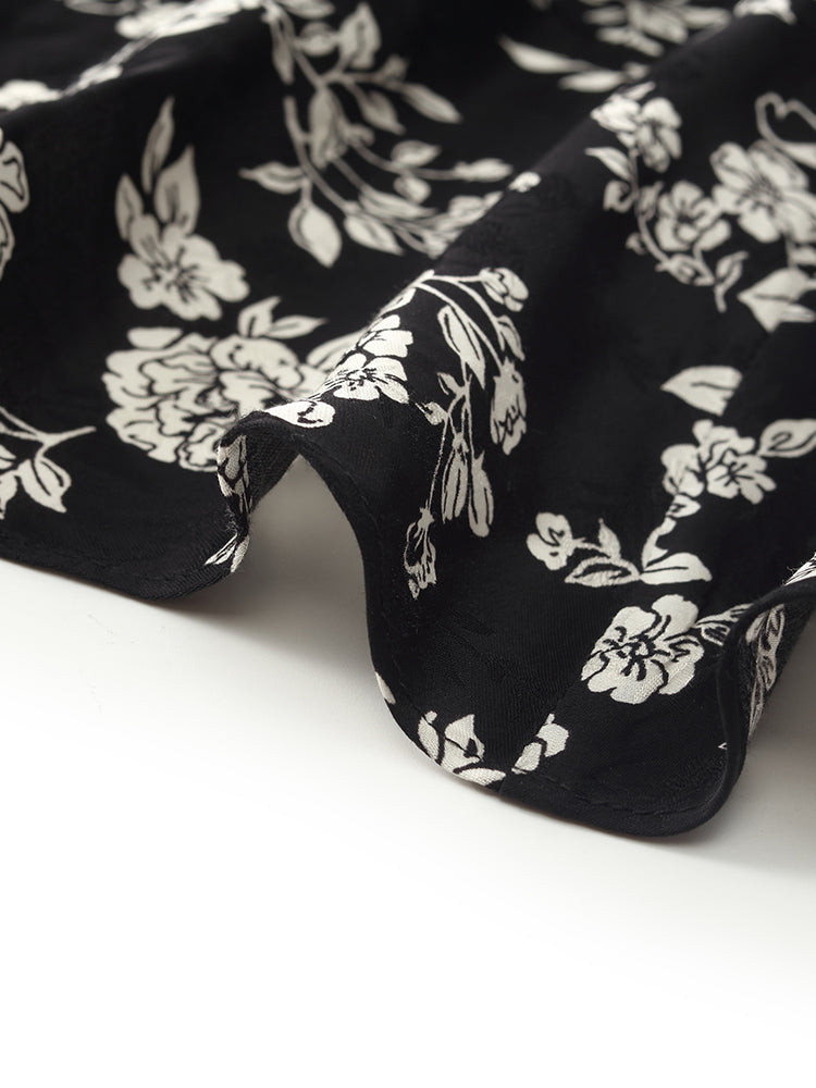 Camellia Print V-Neck Ruffle Hem Women Midi Wrap Dress