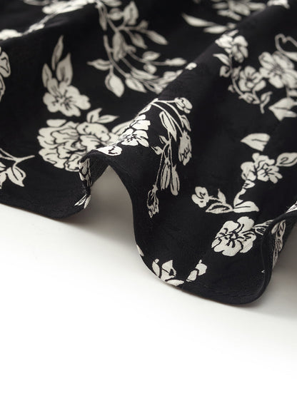 Camellia Print V-Neck Ruffle Hem Women Midi Wrap Dress