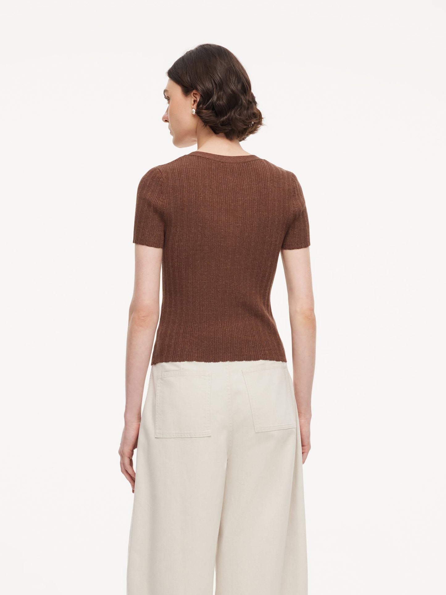 Tencel Blend V-Neck Women Glittering Knit Top