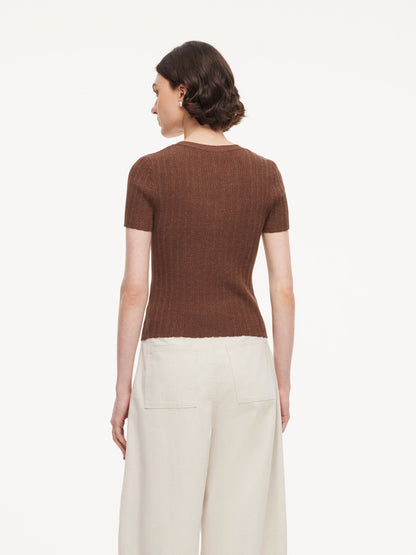 Tencel Blend V-Neck Women Glittering Knit Top