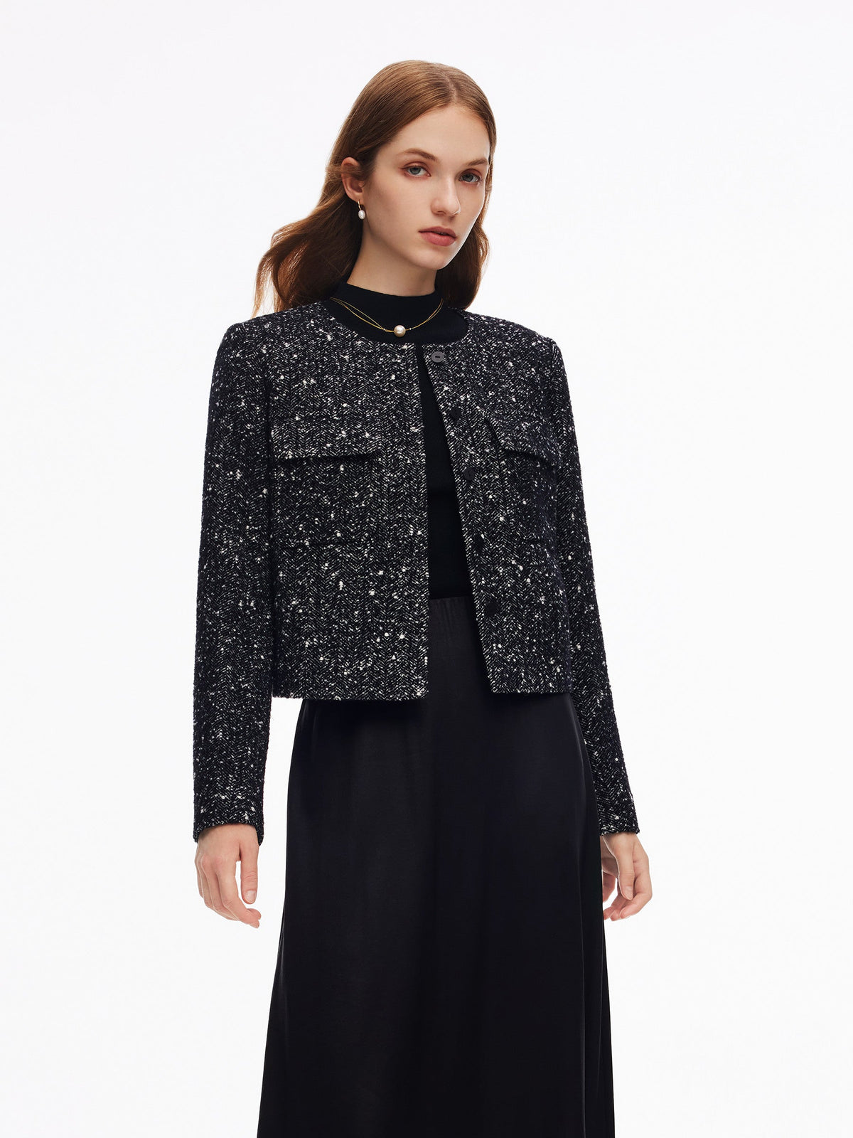 Wool Blend Round Neck Women Jacket