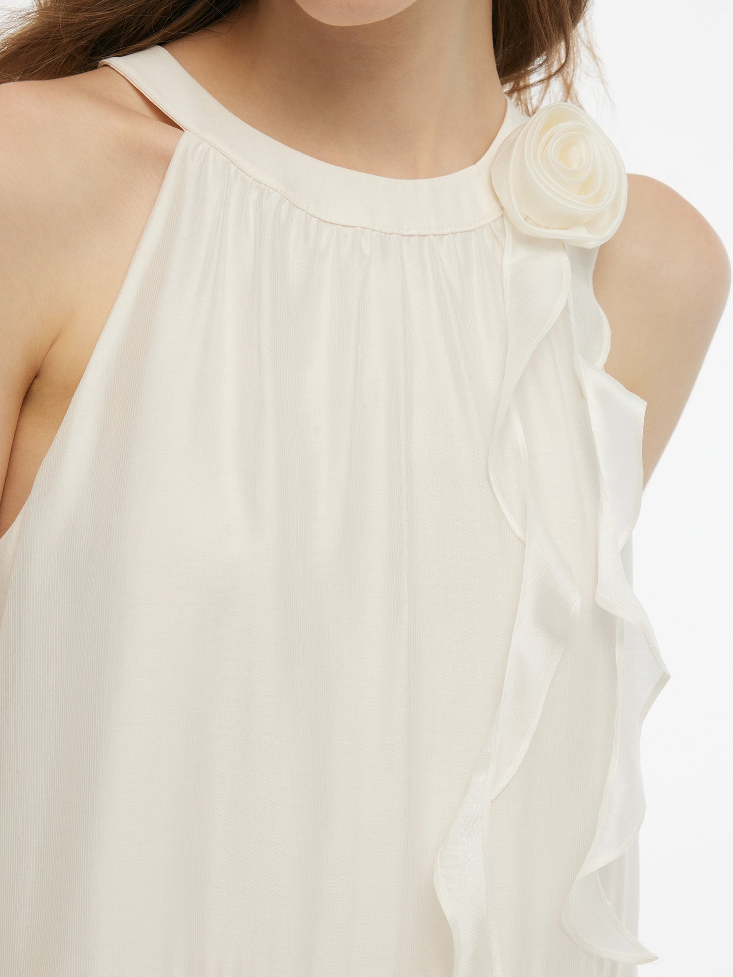 Tencel Blend Halter Maxi Dress With Detachable Flower