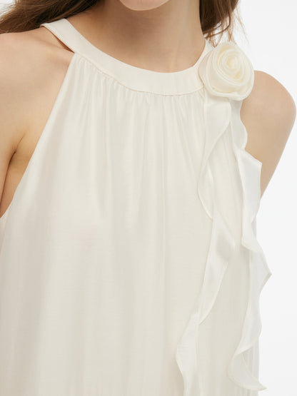 Tencel Blend Halter Maxi Dress With Detachable Flower