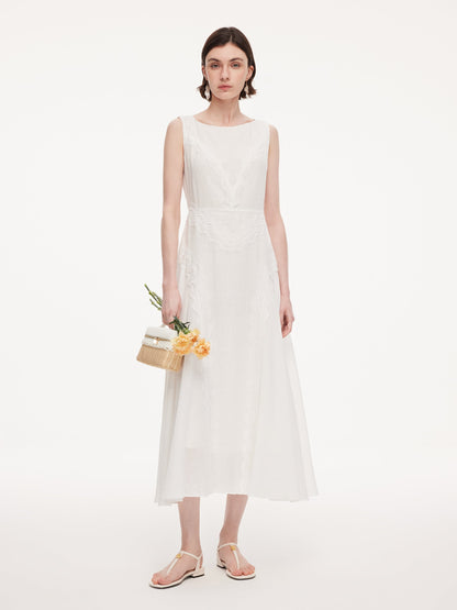 100% Ramie Lace A-Line Women Sleeveless Maxi Dress