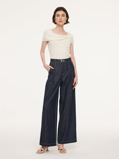 100% Cotton Denim Straight Wide Leg Women Jeans