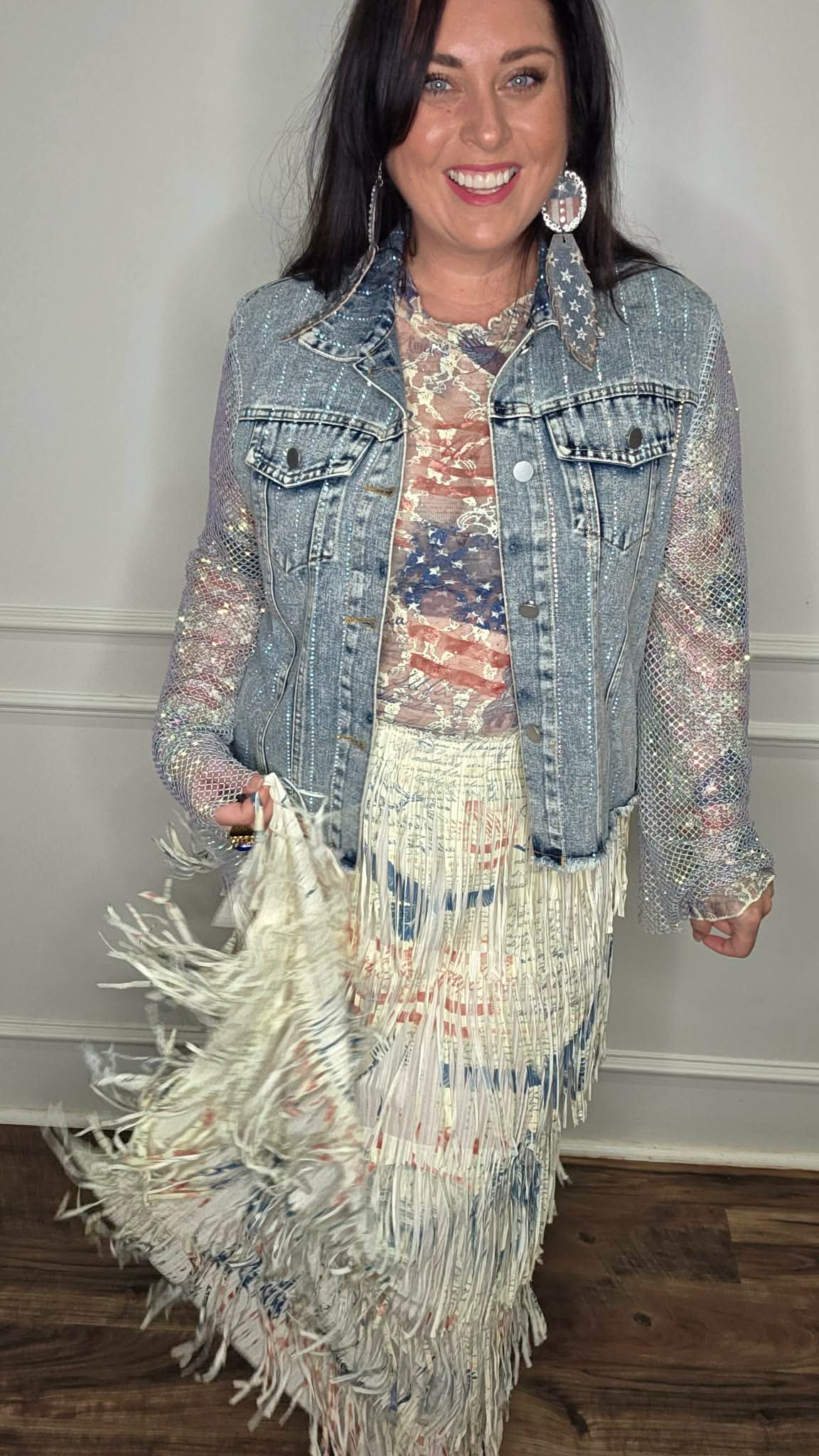 Origami - Vintage Americana Fringe Maxi Skirt | Layered Tiered Patriotic Skirt