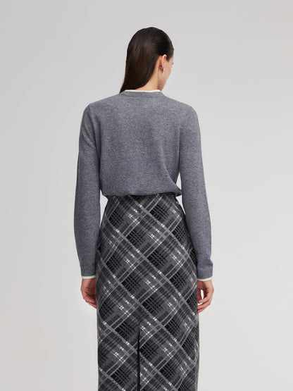 100% Wool Contrast Trim Women Cardigan