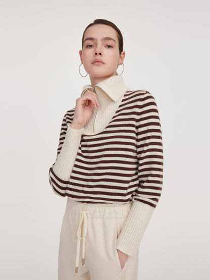 Oversized Collar Half-Zip Women Knit Top
