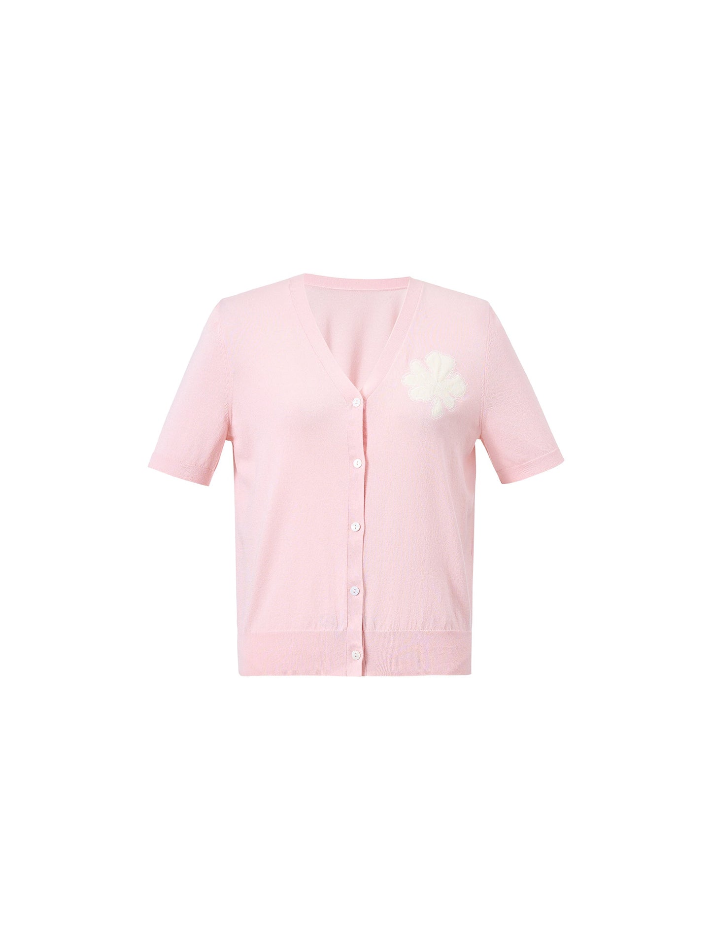 Tencel Blend Floral Embroidered Women Short Sleeve Cardigan