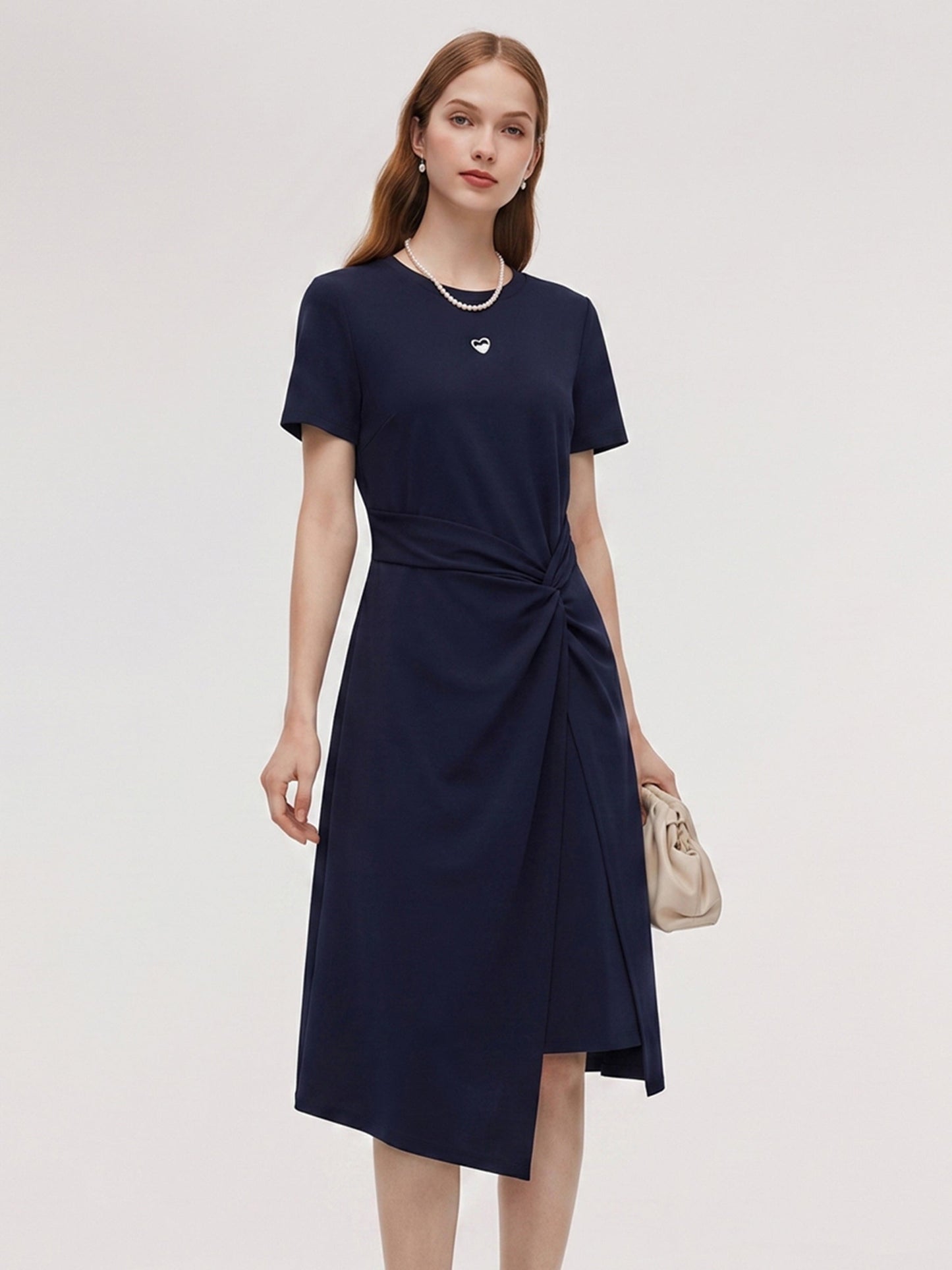 Side Twist Asymmetrical Hem Women Knit Midi Dress