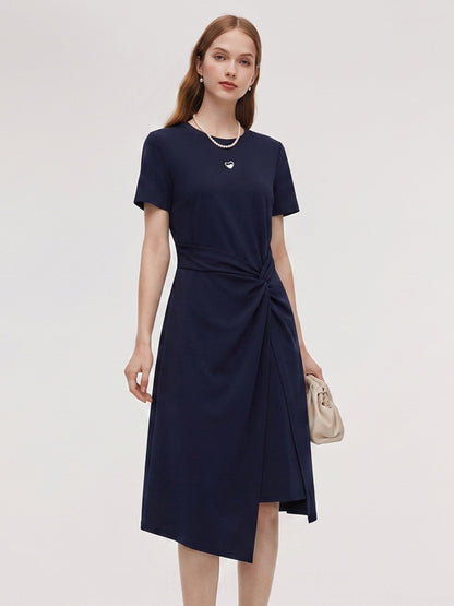 Side Twist Asymmetrical Hem Women Knit Midi Dress