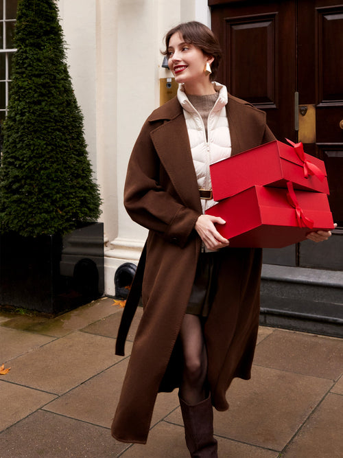 Cashmere Wool Double-Faced Women Wrap Overcoat