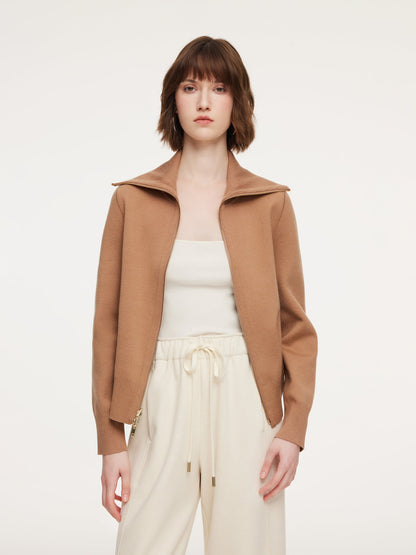 Lyocell Wool Blend Stripe Reversible Zip-Up Women Cardigan