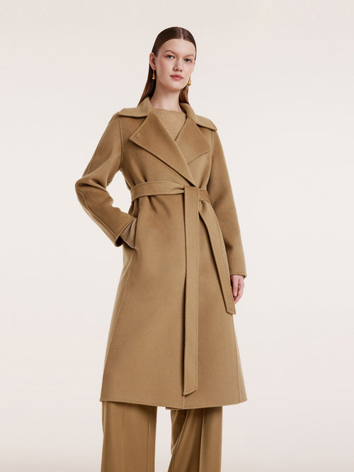 Camel Pure Cashmere Lapel Women Coat
