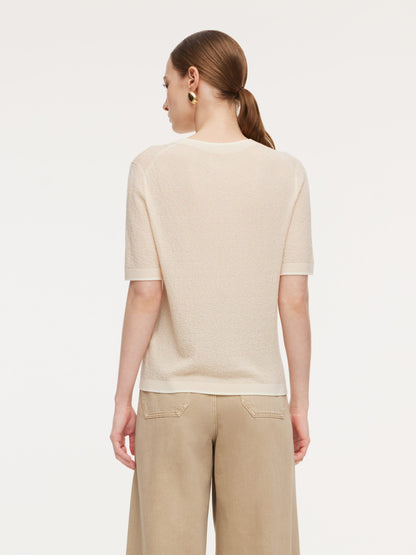 Triacetate Tencel Blend Contrast Trim Women Knit Top