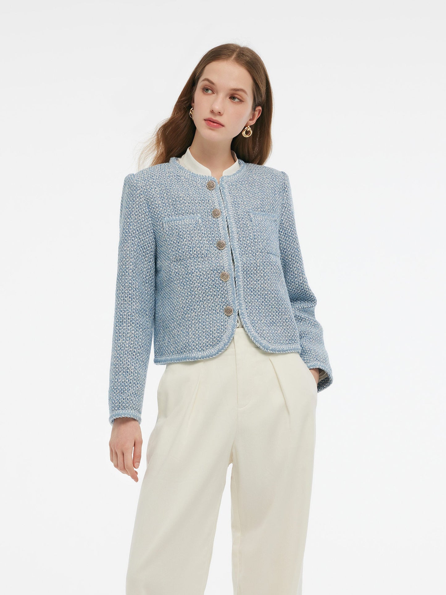 Tweed Round Neck Women Jacket