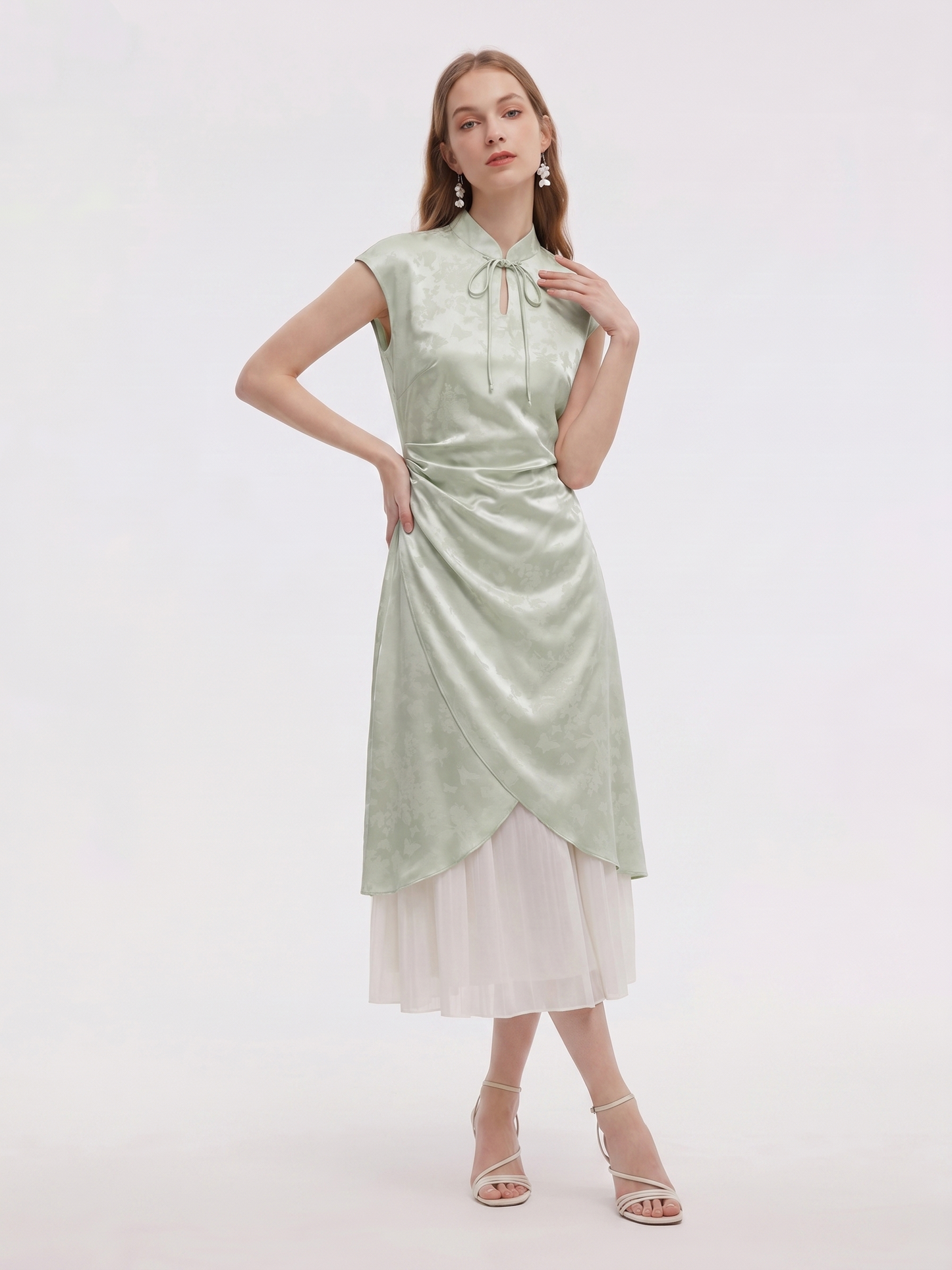 Jacquard Patchwork Women Qipao Maxi Dress