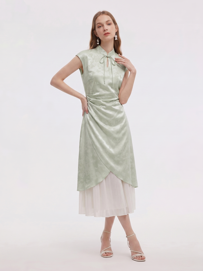 Jacquard Patchwork Women Qipao Maxi Dress