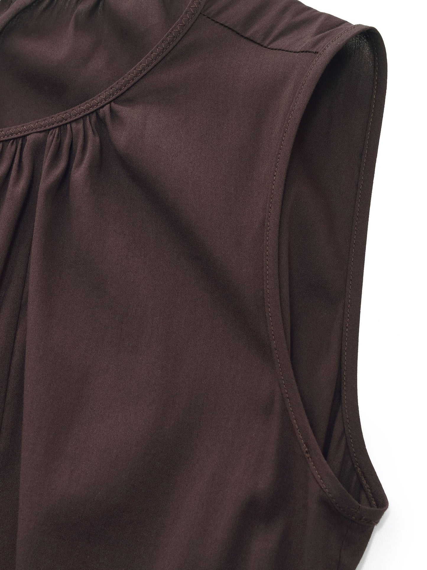 Cotton Blend A-line Women Sleeveless Maxi Dress With Self-Tie Belt
