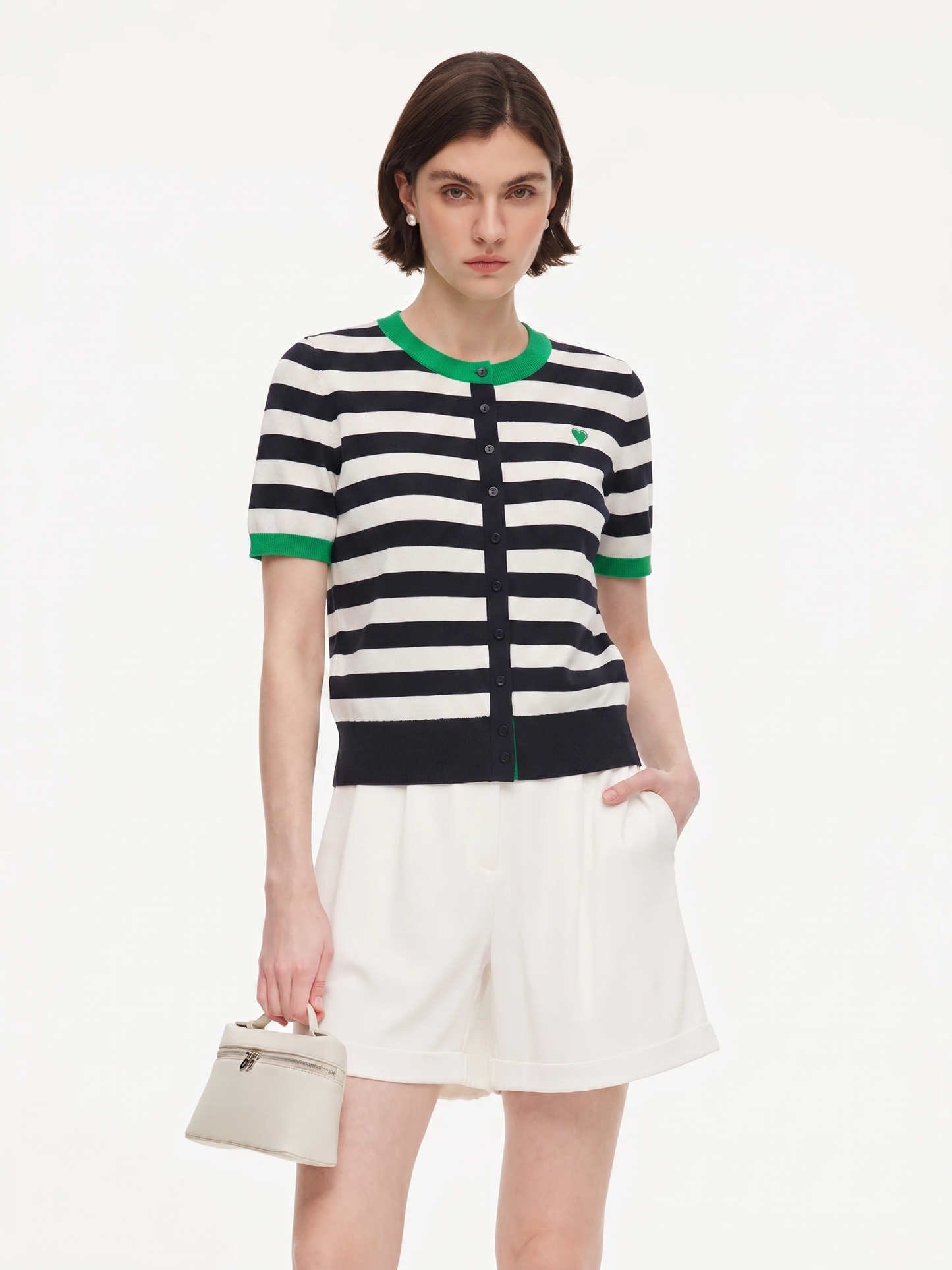 Color Block Stripe Women Embroidered Cardigan