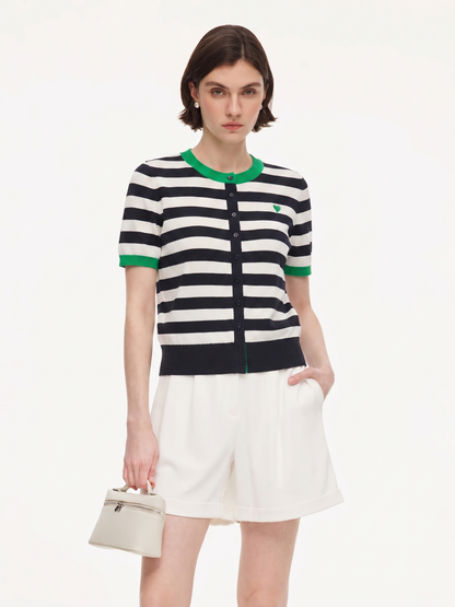 Color Block Stripe Women Embroidered Cardigan