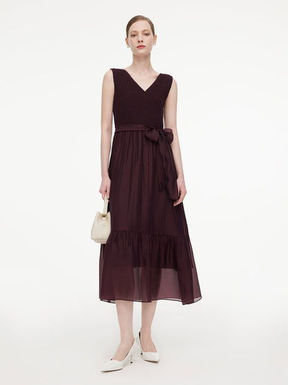 [Preview] Reversible A-Line Women Sleeveless Maxi Dress With Bowknot Ribbon