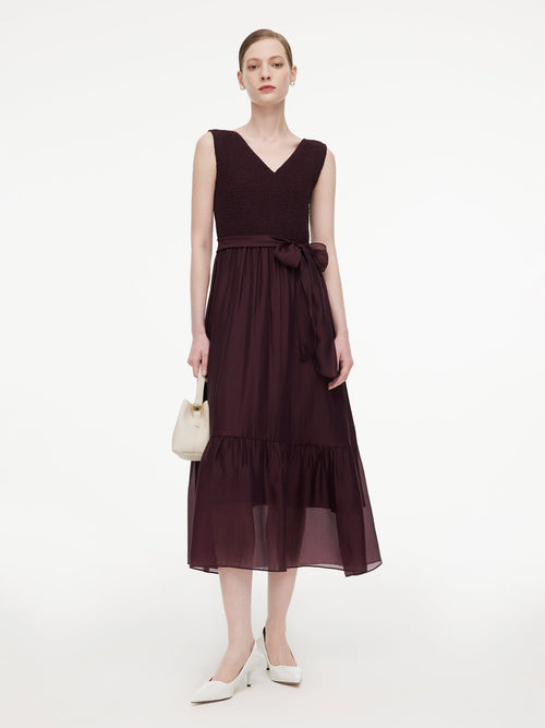 [Preview] Reversible A-Line Women Sleeveless Maxi Dress With Bowknot Ribbon