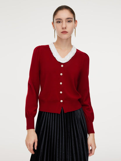 Knit Top And Velvet Pleated Skirt Two-Piece Set With Detachable Ribbon