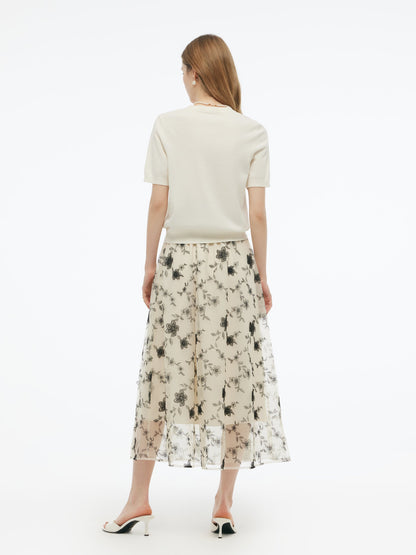 Tencel Blend Floral Jacquard Women Knit Top