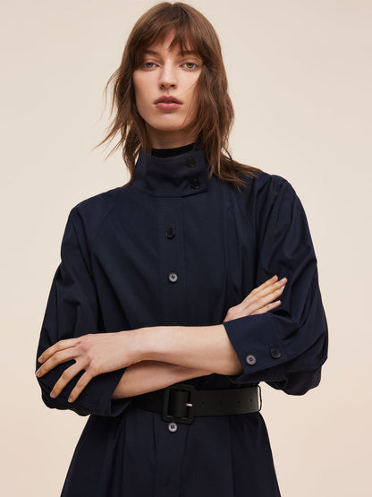 Adjustable Collar Women Trench Coat With Leather Belt