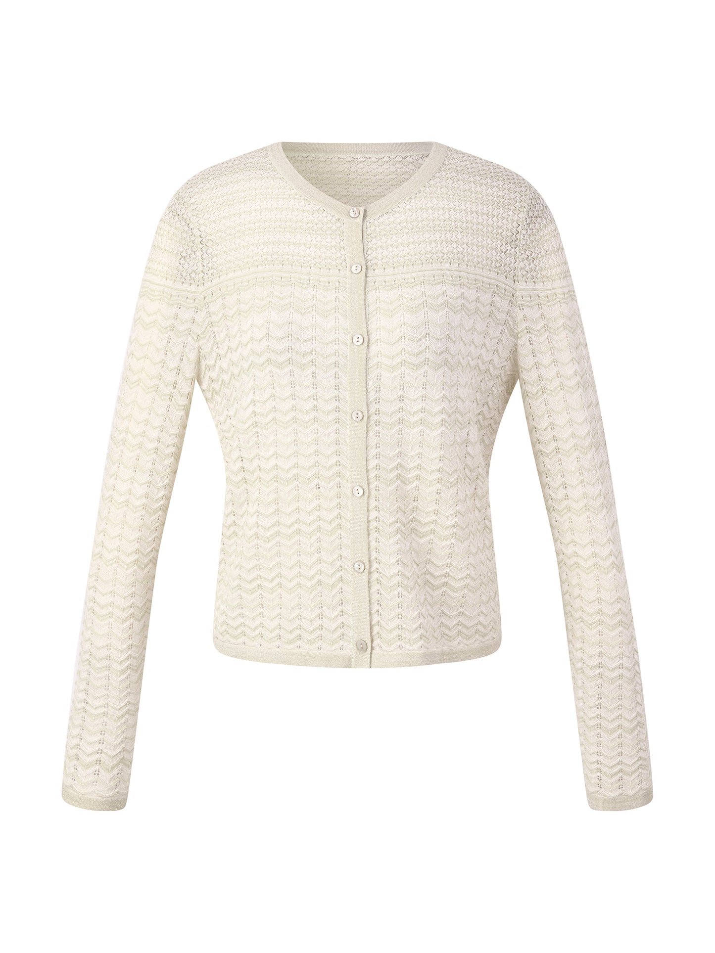 Acetate Cotton Blend Gradient Jacquard Women Openwork Cardigan