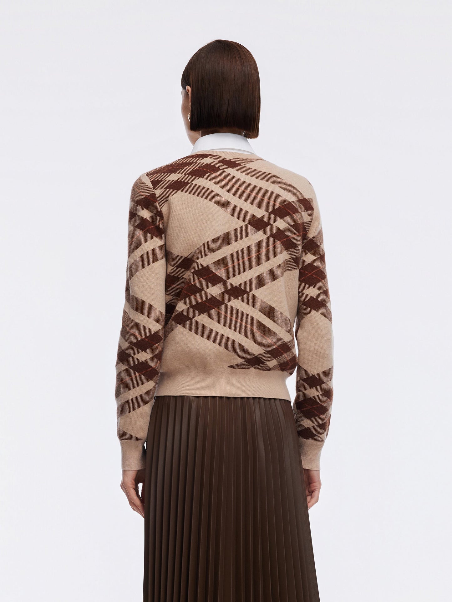 Tencel Wool Blend Plaid Women Cardigan