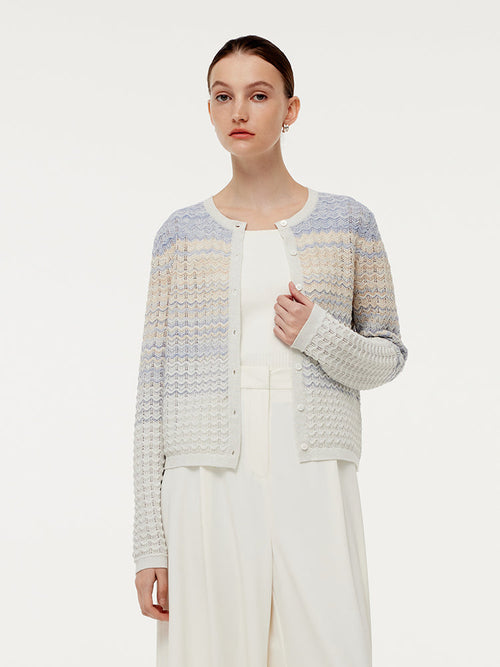 Cotton Blue And White Gradient Stripe Women Cardigan