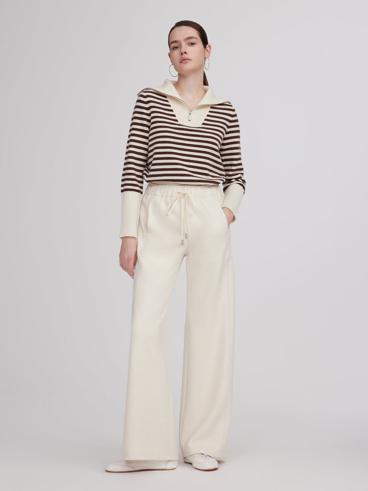 Drawstring Waist Wide Leg Women Knit Pants