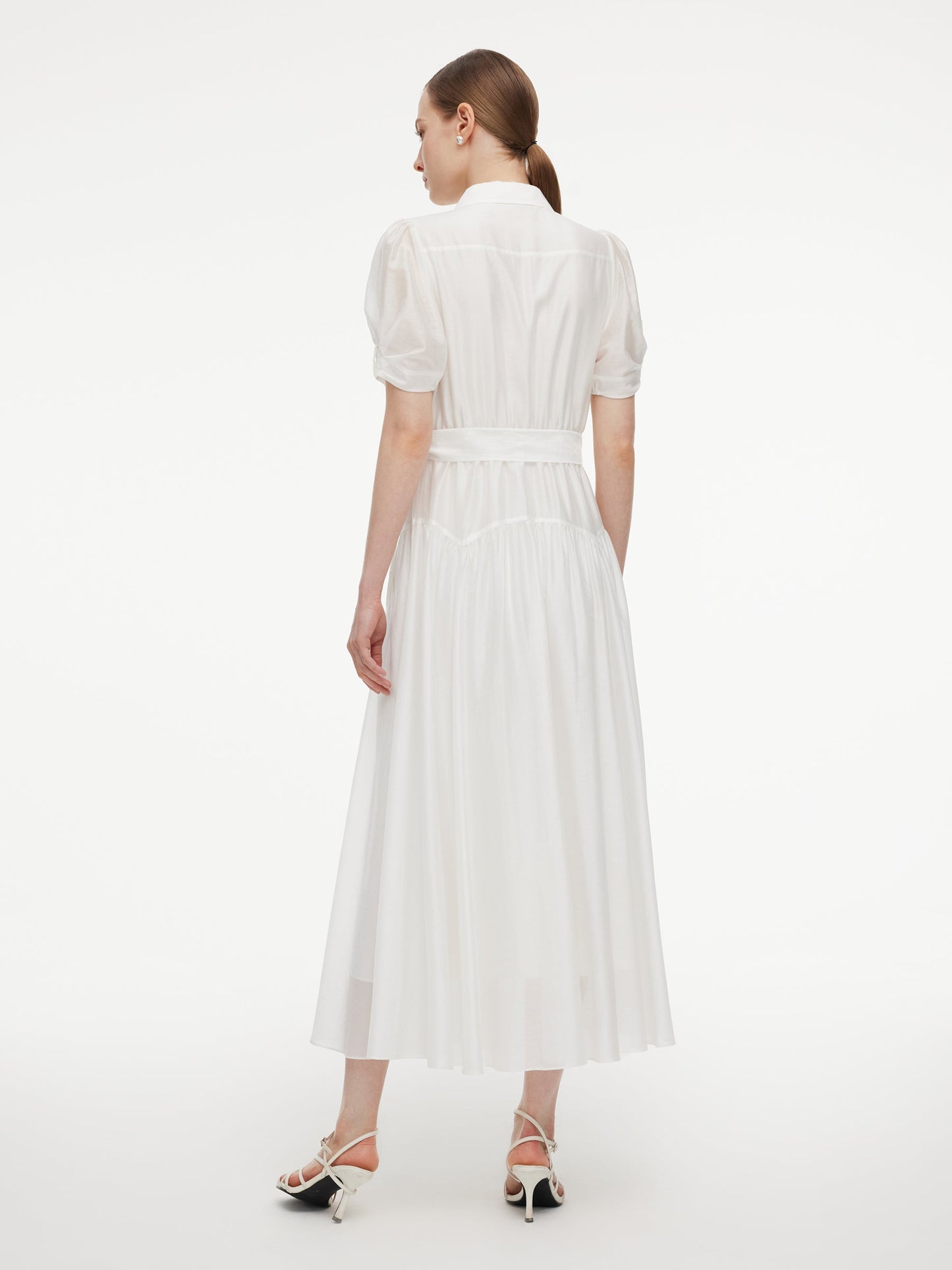 Lyocell Blend Women Belted Maxi Shirt Dress