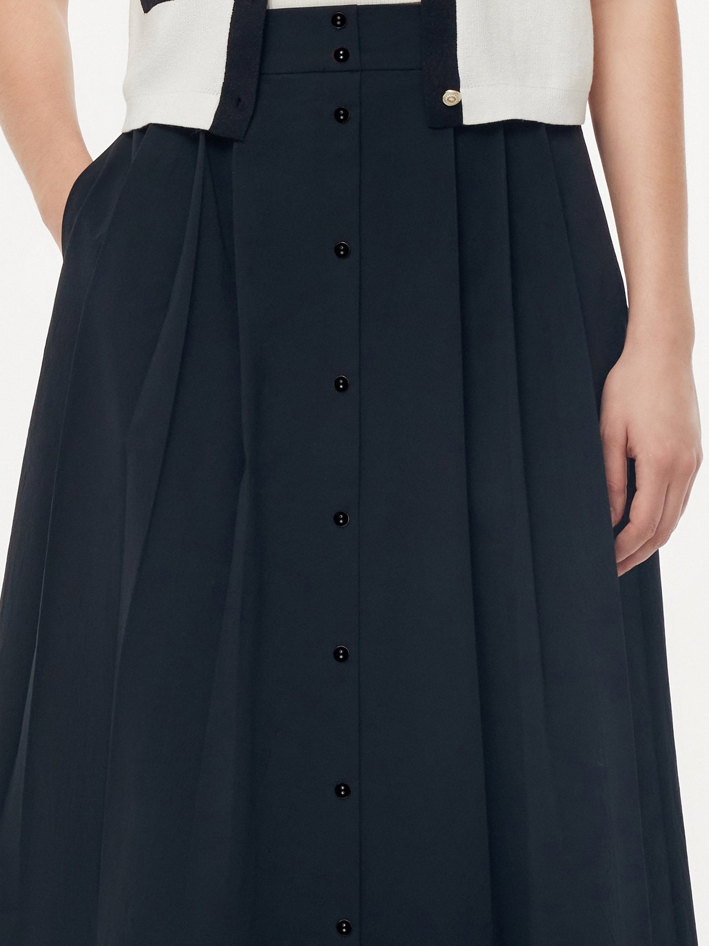 A Line Elastic Waist Pleat Women Maxi Skirt