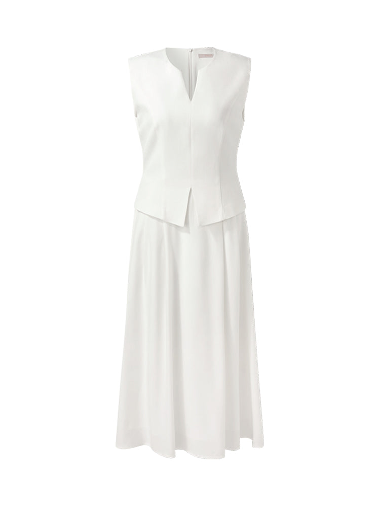 Acetate Faux Two-Piece Women Sleeveless Midi Dress