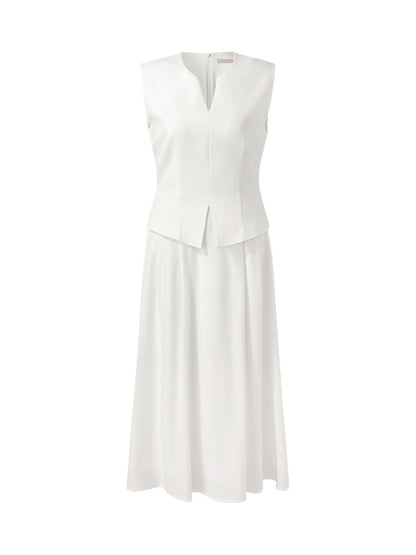 Acetate Faux Two-Piece Women Sleeveless Midi Dress
