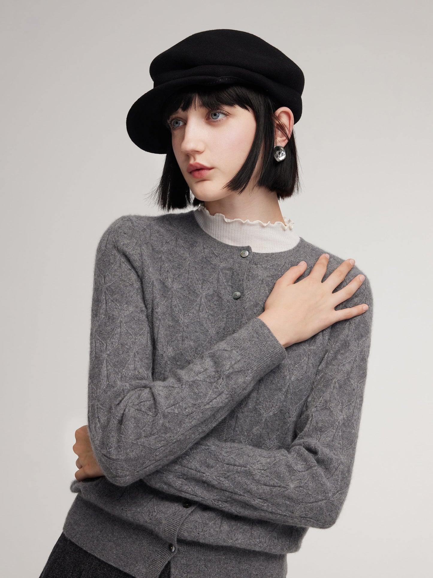 100% Cashmere Jacquard Women Cardigan