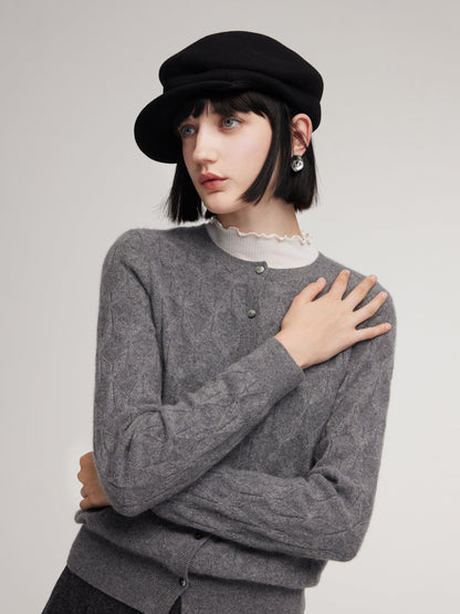 100% Cashmere Jacquard Women Cardigan