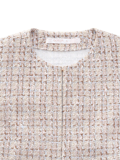 Wool Blend Textured Tweed Frayed Hem Women Jacket