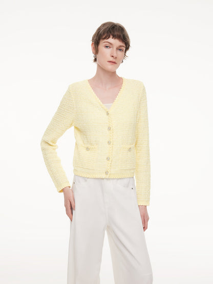 V-Neck Single-Breasted Women Textured Cardigan