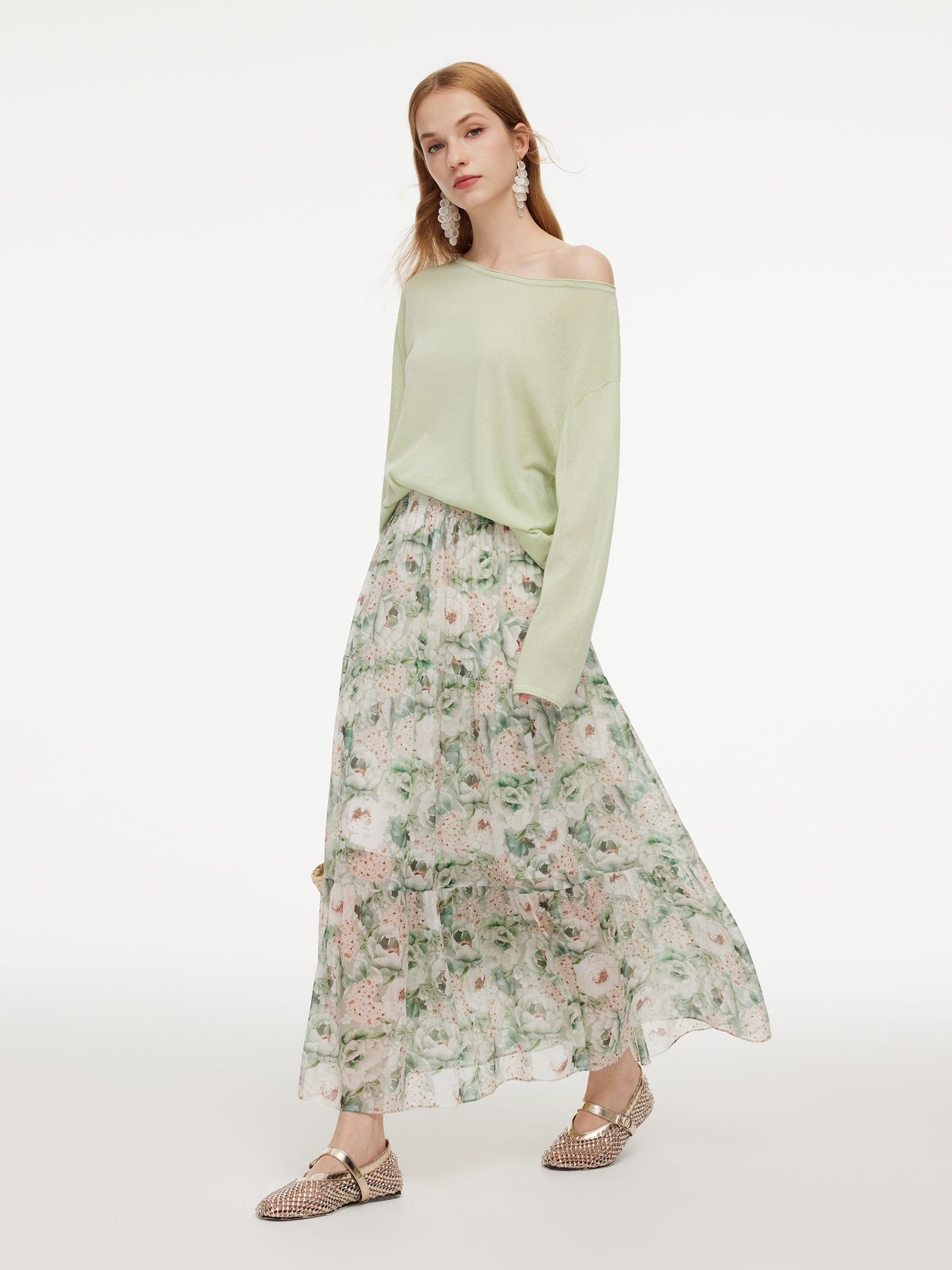 10MM Mulberry Silk Floral Print Women A-Line Skirt