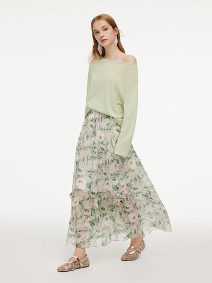 10MM Mulberry Silk Floral Print Women A-Line Skirt