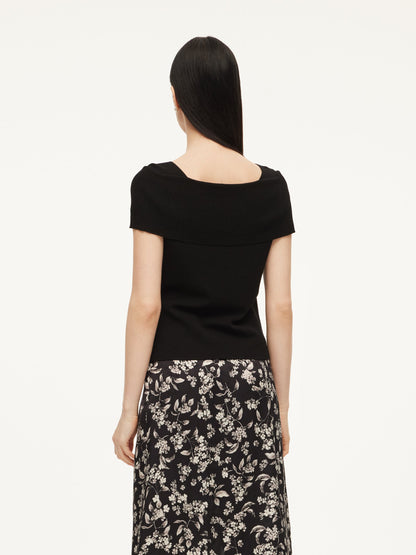 Lyocell Blend Off Shoulder Women Knit Top With Detachable Magnetic Flower